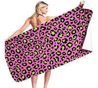 JynxtoyZeal Pink Leopard Print Microfibre Beach Towel,Quick Dry Towel,Absorbent Lightweight Sand Free Towel for Travel, Swimming, Camping, Holiday and Beach Use(90x180cm)