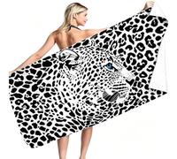 JynxtoyZeal White Leopard Print Beach Towel,Quick Dry Towel,Absorbent Lightweight Sand Free Towel for Travel, Swimming, Camping, Holiday and Beach Use(180x90cm)