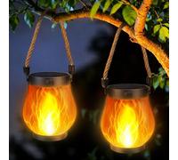 Jyoiat Solar Flame Lantern Hanging Outdoor Waterproof - 2 Pack Flame Lanterns with Dual Charging Modes of Solar & USB for Garden or Yard Christmas Decorations (Warm White - 2 Pack)