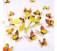 JYPHM 24PCS Butterfly Wall Decal Mural Stickers Removable Refrigerator Butterfly Wall Stickers 3D Wall Stickers for Kids Home Room Nursery DIY Decoration Wall Art Yellow