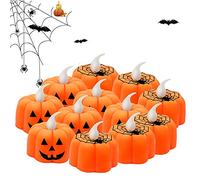 JYPS 12PCS Halloween Decorations Pumpkin Tealights Candles Flameless Tea Lights Battery Operated LED Orange Lanterns for Halloween, Indoor and Outdoor Home Decor
