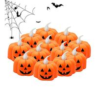 JYPS 12PCS Halloween Decorations Pumpkin Tealights Candles Flameless Tea Lights Battery Operated LED Candles Orange Lanterns for Halloween, Indoor and Outdoor Home Decor