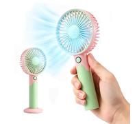 JYPS 2 in 1 Handheld & Desk Fan, USB Rechargeable Pastel Color Mini Fan, 6 Speed Super Powerful, Portable Personal Cooling Fan with Stand Base for Office Travel Outdoor Home(Pink+Green)