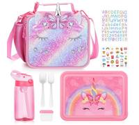 JYPS 3PCS Kids Lunch Bag and Bento Box Set, Insulated Lunch Bag,Multicompartment Bento Lunch Box&Water Bottle for Kids Age 4+, Leakproof Lunch Containers for Girls/School (Purple mermaid)