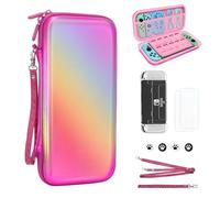 JYPS Carry Case for Nintendo Switch OLED, 10 in1 New Mirror Dazzle Hard Shell Pouch Protective Switch Cover, Portable Protection Switch Bundle for Switch Accessories&Console for Girls Gift(Pink)