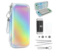 JYPS Carrying Case Compatible with Nintendo Switch OLED, 10 in1 Hard Shell Pouch Switch Cover, Travel Portable Switch Protection Bundle for Console, Game Card& Accessories(Silvery)