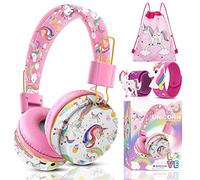 JYPS Cute Kids Headphones Wireless, Unicorn Headphones for Girls, Bluetooth Adjustable Toddler Headphone Over Ear for Age 2+, with Microphone, Compatible with iPad/Fire Tablet (pink)