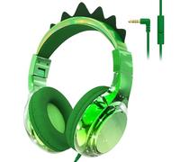JYPS Kids Headphones, Cute Metallic, 85/94dB Volume Limited, Stereo Sound, Sharing Function, Foldable 3.5mm Wired Over-ear Toddler/Childrens Headphones for iPad/Tablet/School (dinosaur, green)