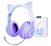 JYPS Kids Wireless Headphones, Bluetooth Childrens Headphones with LED Light and Cat Ear for Girls, Bluetooth Headset with Detachable Noise-cancelling Microphone for Call/Gaming