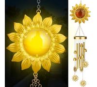 JYPS Solar Wind Chimes with Sunflower LED Lights, 42-Inch Large Waterproof Outdoor Garden Decor for Patio Yard, Unique Gifts for Women Mom Grandma, Mother's Day Birthday Easy-Install Design