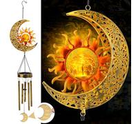 JYPS Sun Moon Solar Wind Chimes for Outside Crackle Glass Ball Waterproof Wind Chimes Outdoor Clearance Deep Tone Garden Decor Birthday Unique Gifts for Women Mom Grandma Windchimes Gardening