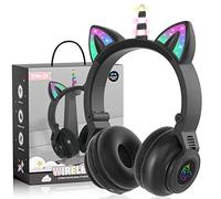 JYPS Unicorn Bluetooth Headphones, Wireless/Wired Kids Headphones with LED Lights, Childrens Headphones Over Ear with Microphone and SD Card Slot, for iPad/Kindle/Tablet(black)
