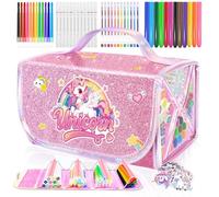 JYPS Unicorn Colouring Pen Set with Pencil Case, 70PCS Washable Kids Art Set with Glitter Pens, Scented Markers, Crayon, Art and Crafts Drawing Set for Children 4-7 Ages, Girls Birthday Toys Gifts