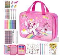 JYPS Unicorn Colouring Set Bag for Girls, 73 Pcs Drawing Art Supplies for Kids with Coloring Book, Pencil, Scented Markers,Crayon, Arts Crafts Painting Kits, Unicorn Gifts for Girls Ages 4-12