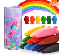JYPS Washable Crayons for Toddlers 1-3, 18 Colors Non-Toxic Safe Silky Crayons Set, 12 Rockets and 6 Mermaids Coloring Crayon for Kids, Art Supplies Toys Gift for Girls/Boys Back to School