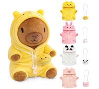 JYQOQH 9-Pc Capybara Plush Set with 4 Outfits & Backpacks, 24cm Super Soft Capybara Toys, Cute CapybaraTeddy, Dress Up Capybaras Stuffed Animal PlushToys Gift for Kid Girls Boys, Bunny Panda Chick Pig