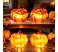 JYQOQH Autumn Decorations Pumpkin Decorations,4 Pcs Pumpkin Lights,Light Up Pumpkin,Led Pumpkins Lamp,Battery Operated Acrylic Lighted Pumpkin for AutumnFestival Halloween Home Table Decor