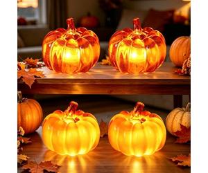 JYQOQH Autumn Decorations Pumpkin Decorations,4 Pcs Pumpkin Lights,Light Up Pumpkin,Led Pumpkins Lamp,Battery Operated Acrylic Lighted Pumpkin for AutumnFestival Halloween Home Table Decor