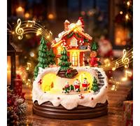 JYQOQH Christmas Village Scene with Rotating Train,Gingerbread Animated Musical Snow Village Houses,Light Up Christmas Houses Resin,Christmas Ornaments for Home Decoration,Battery Required