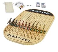 Jyquorp Horse Race Board Game Racing Game Thickened Solid Wood with 11 Luxurious Durable Classic Metal Horses with 4 Dice and 2 Boxes of Cards Horse Racing Game (Log Color, Oval)…
