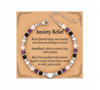 Jyrjw Natural Crystal Healing Bracelet, Triple-Protection Anxiety Relief Beaded Jewellery, Adjustable Gemstone Bracelet Gift for Girls, Mum, Sister & Friend