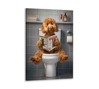 JYscillate bathroom decor wall art Goldendoodle Dog Bathroom Poster funny bathroom decor Canvas printing Humorous Bathroom Animal for Dog Lovers 16x24inch Framed