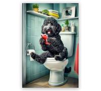 JYscillate bathroom decor wall art Black Cockapoo Dog Bathroom Poster funny bathroom decor Canvas printing Humorous Bathroom Animal for Dog Lovers 12x18inch Unframed