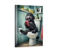 JYscillate bathroom decor wall art Black Cockapoo Dog Bathroom Poster funny bathroom decor Canvas printing Humorous Bathroom Animal for Dog Lovers 12x18inch Framed