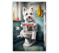 JYscillate bathroom decor wall art Westie Dog Bathroom Poster funny bathroom decor Canvas printing Humorous Bathroom Animal for Dog Lovers 16x24inch Unframed