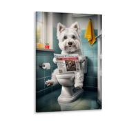 JYscillate Westie Dog Bathroom Wall Art Poster - Funny Canvas Print for Dog Lovers - Humorous Animal Decor 12x18inch Framed, Style-1