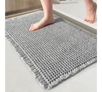 Jyswx Waffle Bath Mat - Quick Dry Non Slip Bathroom Mat, Soft Absorbent Anti-Mould Bathmat for Shower Floor, Washable Cotton Bath Rug, Grey, 50 x 80 cm