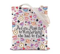 JYTAPP Alice Cartoon Merchandise She Had To Fall Tote Bag Alice Gifts For Tea Party Enthusiasts Literary Shoulder Bag, Beige