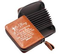 JYTAPP Bible Verse Gift Joshua 1:9 Be Strong and Courageous Leather Credit Card Holder Zipper Wallet Christian Gift, brown, Fashion