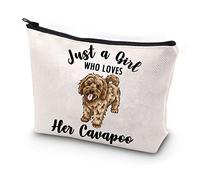 JYTAPP Cavapoo Makeup Bag Animal Lover Gifts Just A Girl Who Loves Her Cavapoo Cosmetic Bag Cavapoo Zipper Pouch Bag, Beige