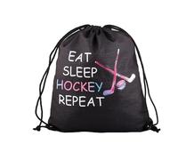 JYTAPP Hockey Lover Gifts Eat Sleep Hockey Drawstring Bag Hockey Player Gifts Field Hockey Ice Hockey Gifts, Black, 0, Sport