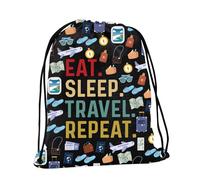 JYTAPP Holiday Vacay Drawstring Bag Traveler Gift Eat Sleep Travel Repeat Backpack Vacation Trip Gift World Traveler Gift, Black, Standard, Travel Backpacks