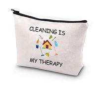 JYTAPP Neat Freak Gift Cleaning Is My Therapy Funny Housekeeping Makeup Bag Housekeeping Cleaning Lady Gift Dust Whisperer Gift Cleaning Squad Housekeeper Gifts, beige