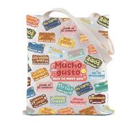 JYTAPP Spanish Phrases Tote Bag Spanish Lover Language Learning Gift Teacher Student Gift Linguist Shopping Bag, Beige