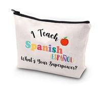 JYTAPP Teacher Survival Kit Spanish Teacher Gifts I Teach Spanish What's Your Superpower Cosmetic Makeup Bag Spanish Class Gift Teacher Pencil Pouch, BEIGE, Fashion