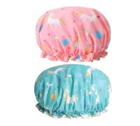 JYTDBCS 2 Pcs Unicorn Shower Caps Bath Caps Reusable Waterproof Double Layers for Women Hair Protection EVA Plastic Lace Elastic Band Hat Environmental,shower cap for kids,shower hat for kids