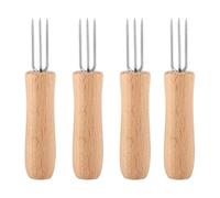 JYTDBCS 6Pcs Wooden Handle ORN in The Cob Handlesstainless Steel Pickle Fork Stainless Steel BBQ Meat Fruit Forks Barbecue Corn Holder