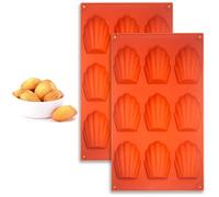 JYTDBCS Baking Tray 2pcs, 9 Cavities Silicone Madeleine Tray, Non-Stick Silicone Madeleine Mould for Baking Cake, Chocolate, Candy, Biscuits (Brown)