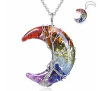 JYTDBCS Crystal Moon Necklace for Women Natural Healing Crystal Gemstone Pendant Necklace Adjustable Quartz Stone Tree of Life Jewellery Gift for Mum Wife Mothers Day