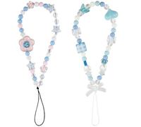 JYTDBCS Floral Beaded Phone Lanyards w/ Stars, Butterfly & Flower Torque - Blue Cellphone Wrist Straps for Girls