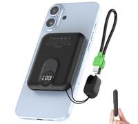 JYTIGV Small Magnetic Power Bank,5000mAh Mag-safe Battery Pack with 20W Fast Charging Detachable USB C&iOS cable,with LED Display,Slim Wireless Portable Charger for iPhone16/15/14/13/12 Series (Black)