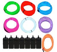 JYtrend 7 Pack 9ft Neon Light El Wire w/Battery Pack (Green, Blue, Red, Orange, Purple, White, Pink)