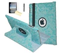 JYtrend iPad Air 2 Case, (R) Rotating Stand Smart Case Cover Magnetic Auto Wake Up/Sleep for iPad Air 2 A1566 A1567 MGLW2LL/A MH0W2LL/A MGL12LL/A MH2V2LL/A MH2W2LL/A MH2U2LL/A (Em Blue Flower)