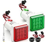 JYUDAUFU 2 PCS AC 50-380V 100A Digital Ammeter Voltmeter 3 in 1 Multifunction Volt Amp Tester Green/Red LED Display Voltage Detector Current Gauge Square with Transformer Voltage Tester