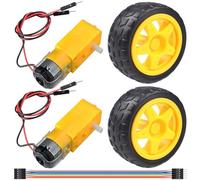 JYUDAUFU 2 Pcs TT Motor Wheel Kit DC 3-12V 1A Gear Motor Dual Shaft 200RPM Ratio 1:48 EMC Electric Gear Motor with Wire for Electronics Project/Arduino/Smart Car/Robot Project with Jumper Cable