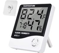 JYUDAUFU 2pcs HTC-1 Digital Thermometer Hygrometer Clock Alarm LCD Display Desktop Stand Wall Mount Temperature Humidity Monitor with sticky hook for Living Room, Warehouse,Office, Garden